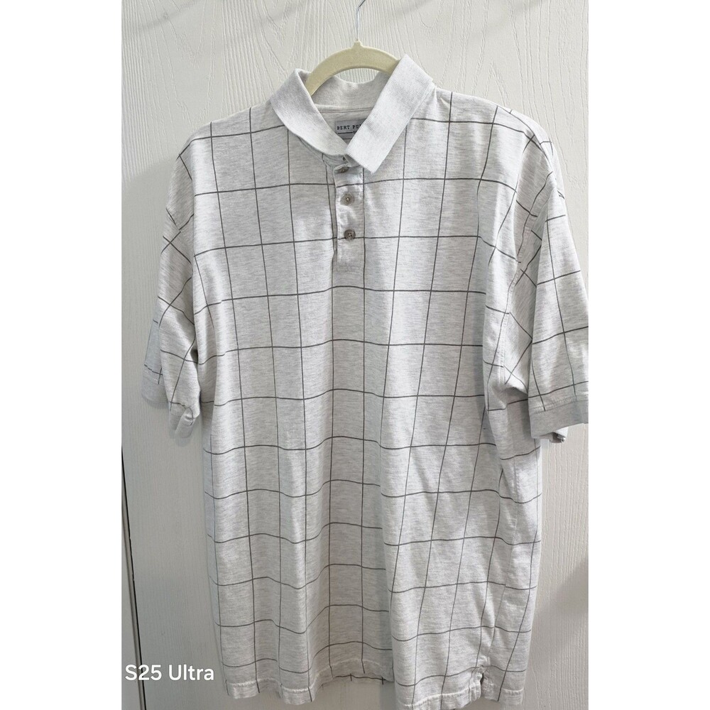 Bert Pulitzer Mens Polo Golf Shirt XL Gray Large Check 100% Cotton